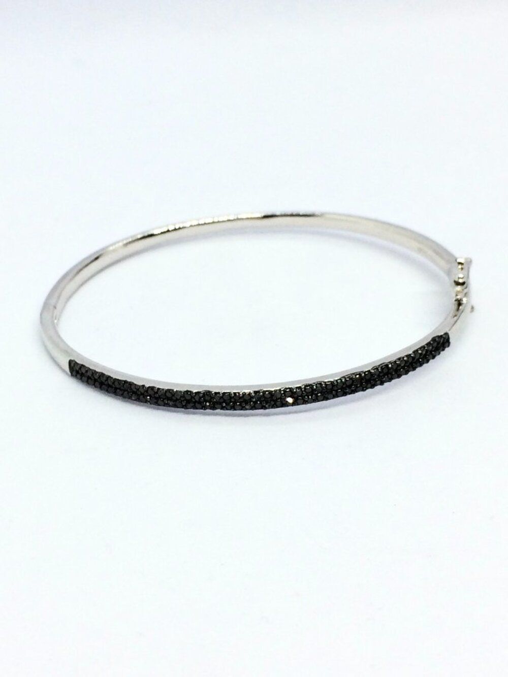 VINTAGE 925 STERLING Black Textured Bangle Bracelet Signed SUN Hinged